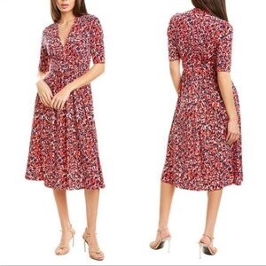 Vince Camuto Red Blue Dot Print 3/4 Sleeve Midi Dresss Size 2